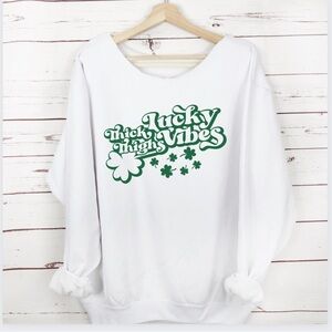 ✨NEW☘️ Thick thighs Lucky Vibes St Patrick’s Day slouchy sweatshirt